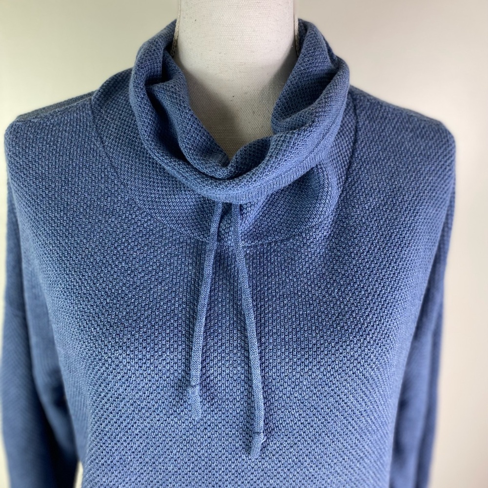PURE JILL women Sz M petite funnel Neck waffle knit soft comfort blue Sweater - Picture 2 of 9